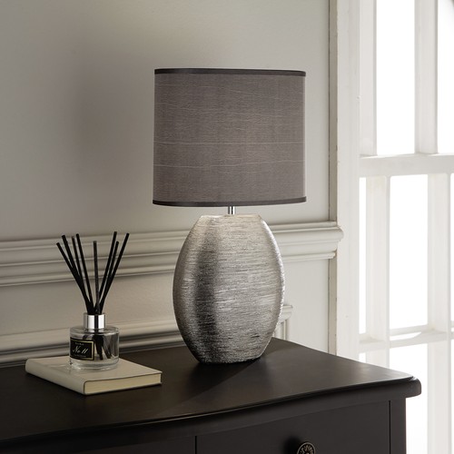 Silver ceramic table lamp - table,