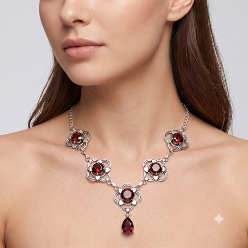 Red garnet necklace 925 - necklace,