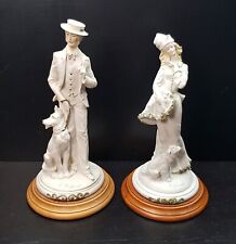 CAPODIMONTE BELCARI ITALY SET OF 2 LADY AND GENTLEMAN WITH DOG FIGURINES VINTAGE