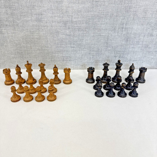 Antique boxwood chess pieces - chess,