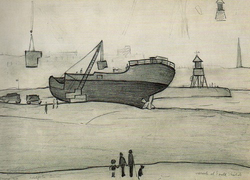 Lowry pencil drawing wreck - s,