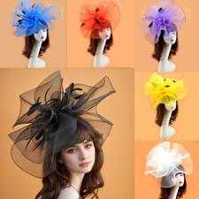 Hat Fascinator Cilp Party Wedding Royal Ascot Race LARGE Feather Flower Hair New