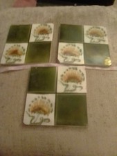 3 Victorian 6 x 6 Decorative Glazed Tiles 3/8 Inch Thick