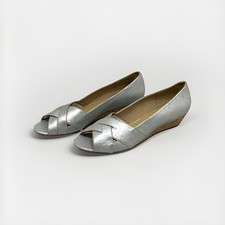Hotter Evie Metallic Silver Leather Peep Toe Shoes Women’s UK 9 / EUR 43
