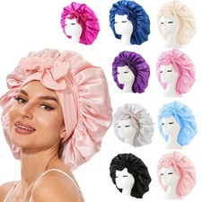 New Satin Silk Sleep Bonnet for Women Night Cap Curly Hair with Tie Band