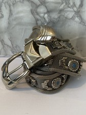 Vintage Metal Silver Tone Mesh 80s Jewelled Conchos Western Style Women's Belt
