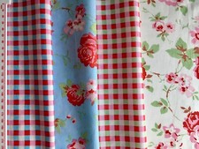 Cath Kidston IKEA 4 * 25cm Square Rosali Rose & Check Gingham Cotton Fabric New