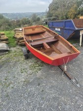 10ft Wooden Rowing Boat in Red with Trailer