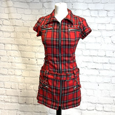 Hearts & Roses Womens Dress Red Tartan Corset Belt Punk Short Goth Zip UK 8