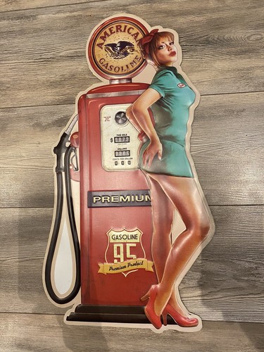 Gas pump babe - gas, embossed