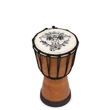 Elephant Design Djembe Drum 20cm Tall Wide Top Goat Skin Wooden Tribal Hand