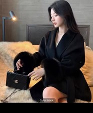 Woolen Coat Women Furry Belt Long Sleeve Short Jacket Lady Cardigan Outwear