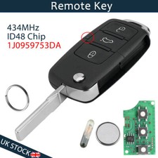 434MHz Remote Key Fob 3 Button For VW Golf Bora Beetle Polo Skoda 1JO959753DA