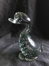 Vintage Whitefriars Green Glass Duck, Dilly Duck 14cm Tall