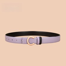 Ladies Simple Waist Belt Reversible Belt Genuine Leather Adjustable Gold Buckle 