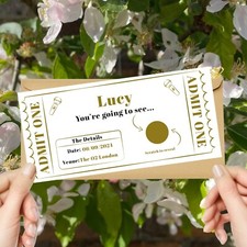 Your Going To See, Personalise Gift Voucher Scratch Off Card Gold Concert Ticket