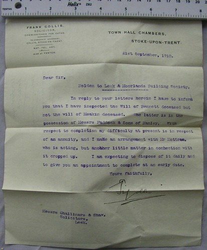 1910 letter frank collis - letter,