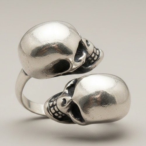 Sterling silver double skull - silver,
