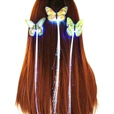 4 Light Up LED Flashing Hair Clip Band Butterfly Festival Party Braid Extensions
