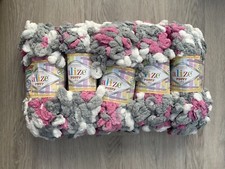 Alize Puffy no needles knitting yarn in Purple, Grey & White. Supersoft 5 x 100g