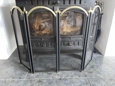 4 Panel Folding Mesh Fire Guard Screen Fireplace Safety Fireguard Black & Brass