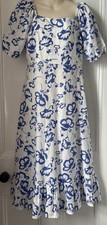 M&S Holly Willoughby Linen Rich floral Square Neck Midi Dress In BlueMix SIZE 10