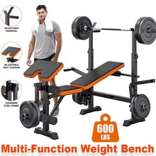 600lbs Weight Bench Adjustable Bench Press Set with Squat Rack Olympic Workout