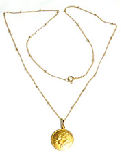 Beautiful Gold On 925 Silver Vermeil Ball Chain & Bee Talisman Disc PENDANT 4.8g