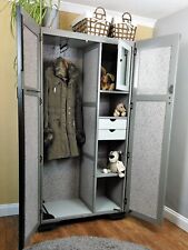 Upcycled Gentleman's Wardrobe / Armoire, Decoupaged & Painted, Shabby Chic, Grey