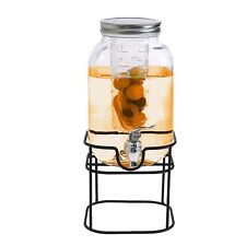 4L Glass Vintage Beverage Drinks Dispenser on Metal Stand Cocktail Jar with Tap