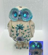 Alvino Bagni Owl Bitossi Raymor Blue Floral Crackle Glaze Glass Eyes GLOWS!