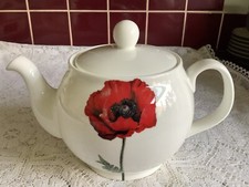 Royal Windsor Staffordshire Handpainted Red Poppies Bone China White Teapot VGC
