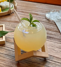 Martini Cocktail Glass Ball Wooden Stand Coffee Cafe Bar Decor Hydroponics Vase