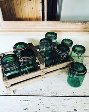 Vintage French Solidex / Ideals Clip-Top Green Glass Preserve Storage Jars