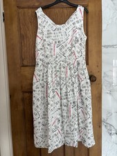 Vintage Cath Kidston Newspaper Print Dress With Pockets, Lined Skirt And Zip