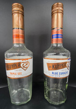 2 x Empty 500ml Bottles De Kuyper Liqueur Triple Sec & Blue Curaçao Clear Glass