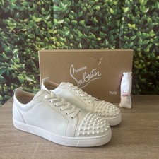 Christian Louboutin Mens Louis Junior Spikes Flat White Leather Sneakers 45/12