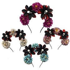 Skull Flowers Headband Halloween Day Of The Dead Fancy Dress Crown Alice Band UK