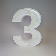 LED Light Up Number 3 White Plastic Marquee Style Battery Operated Sign VGC