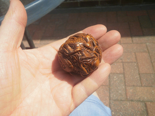 Hand carved wood dragon pair - hand,