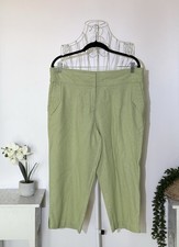 Tu Lime Green Linen Blend Woman's Cropped Trousers With Pockets - Size Uk 14