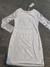 BNWT WHITE SEQUIN EMBELLISH BODYCON DRESS XMAS PARTY COCKTAIL EVENING FLAPPER