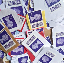 1000 Barcoded Security 1st Class franked used Stamps kiloware on paper purple