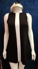 Ladies Black & White 60s 1960s Style Costume Fancy Mini Dress & Hat Size S 8/10