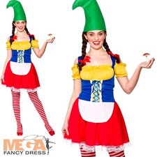 Cute Gnome Ladies Fancy Dress Garden Troll Elf Christmas Womens Adults Costume