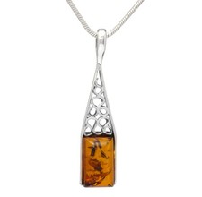 NATURAL BALTIC AMBER Gemstone STERLING SILVER 925 PENDANT NECKLACE Chain