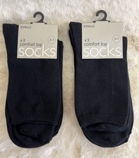 6 Pairs of Ladies JOHN LEWIS Comfort Top Black Socks - 2 x 3 pair packs Size 4-7