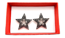 Black and Silver tone STAR earrings w/clear rhinestones Post/Drop w/Gift Box