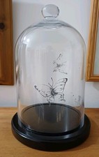 Glass Display Cloche Bell Jar Dome Flower Wooden Base H 24 cm Butterfly detail