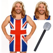Men's Union Jack Dress Wig & Mic Set – 90s Stag Do Fancy Dress Costume